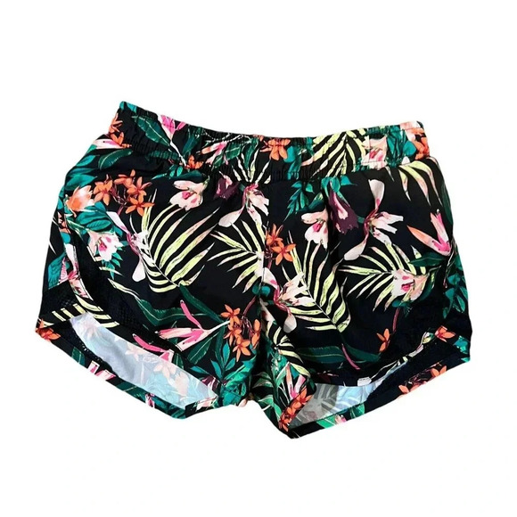 Old Navy Active Girls Shorts Size Small 6-7 Black Colorful Tropical Flower Loose - Picture 1 of 3